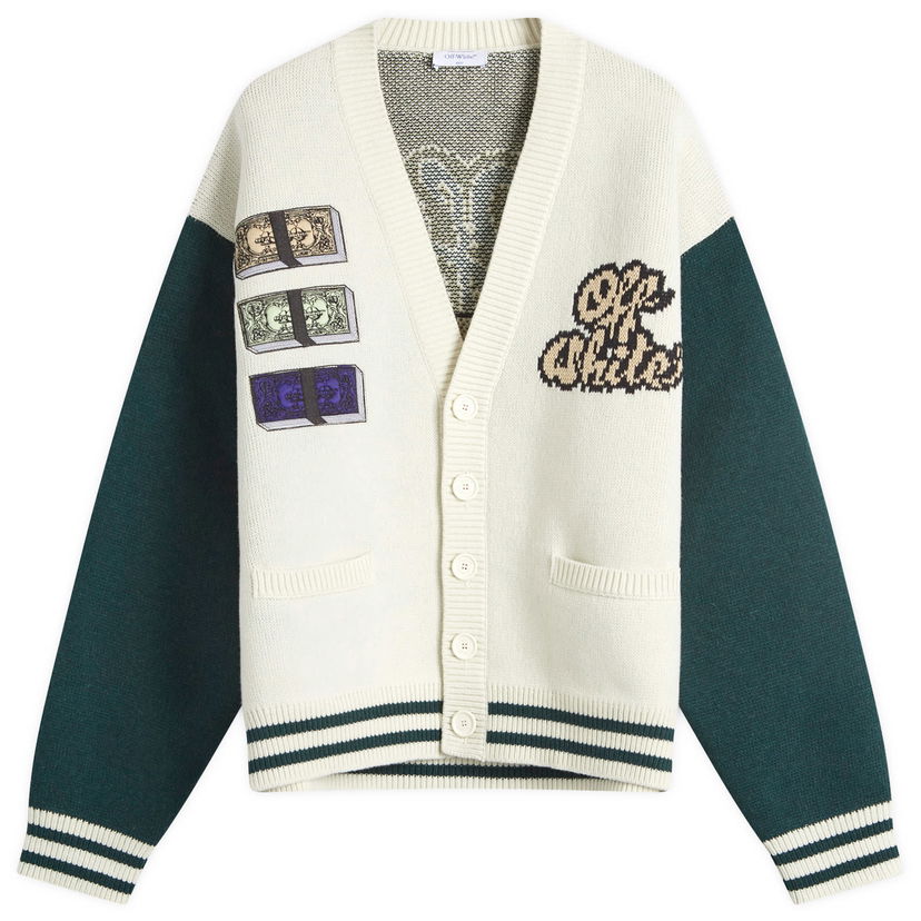 Džemper Off-White Crystal Cash Varsity Cardigan Bijela | OMHB019S25KNI0030B84