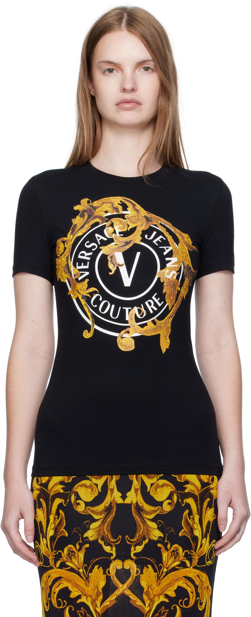 Majica kratkih rukava Versace Versace Jeans Couture Printed T-Shirt Crna | E79HAHE01_ECJ02E