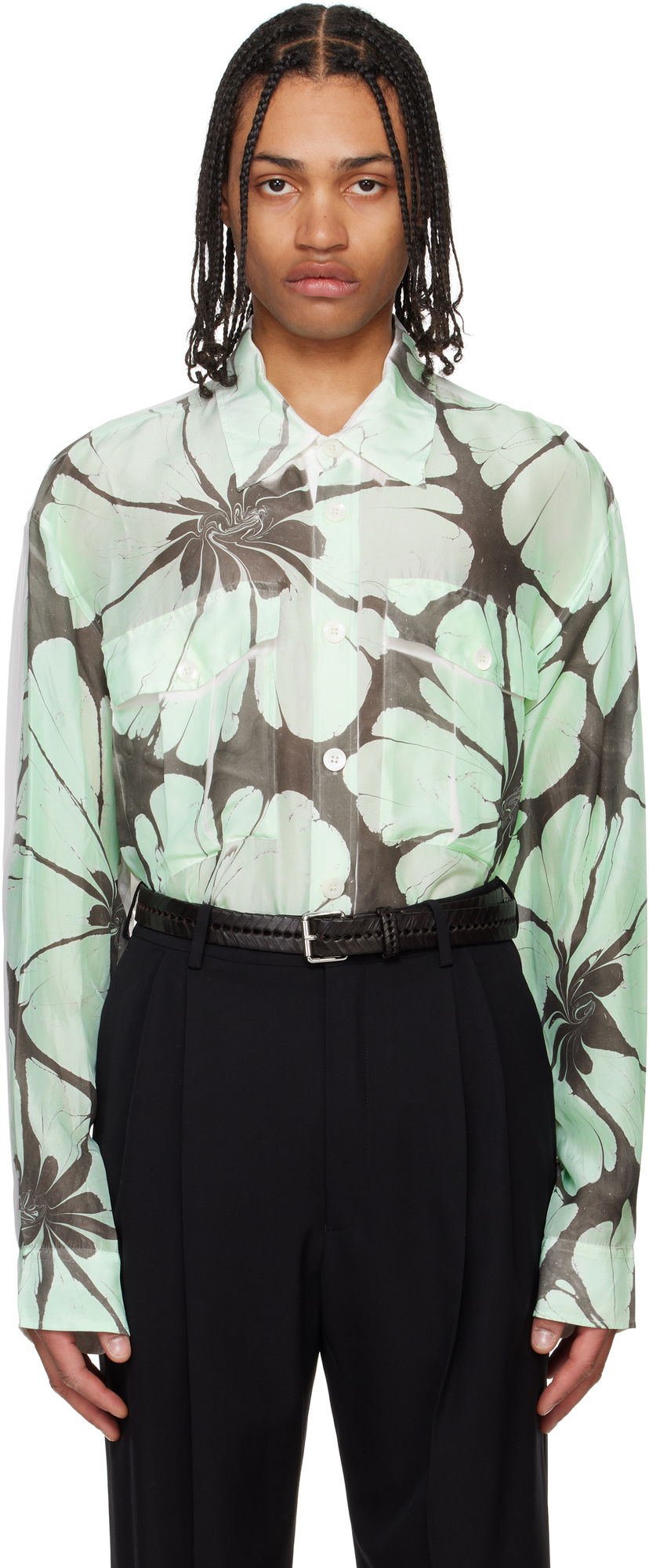 Košulja Dries Van Noten Dries Van Noten Floral-Print Sheer Shirt Zelena | 251-020723-1197