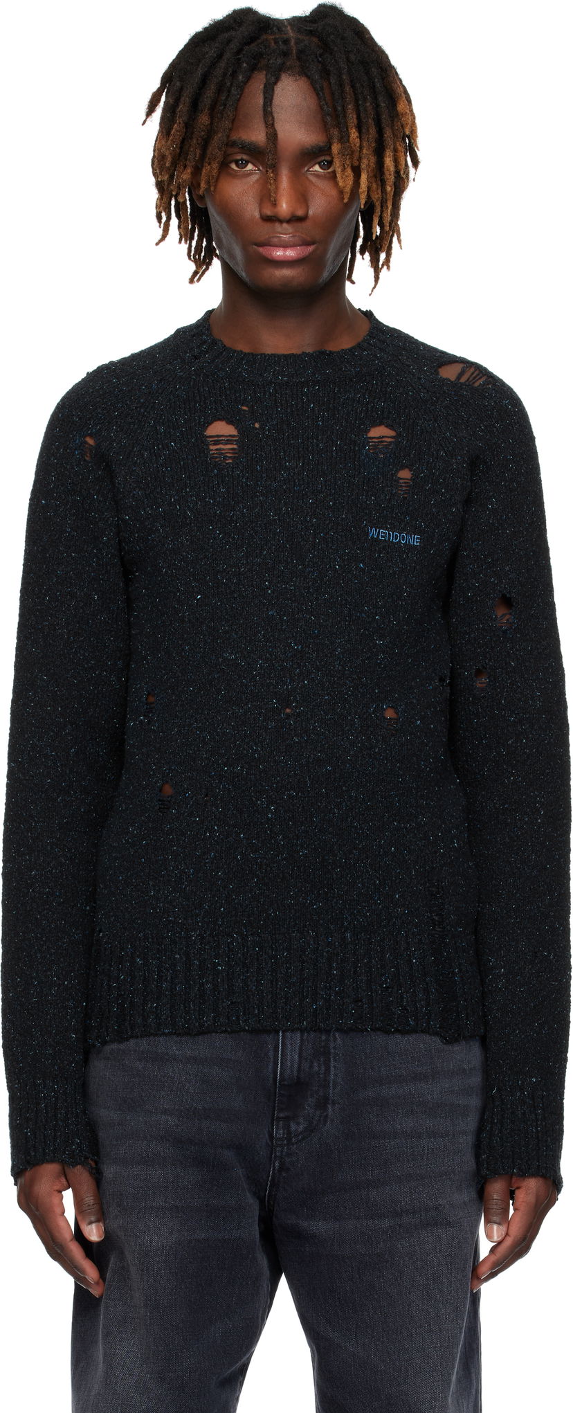 Džemper We11done We11done Distressed Knit Sweater Crna | WD-KT0-25-623-U-NV