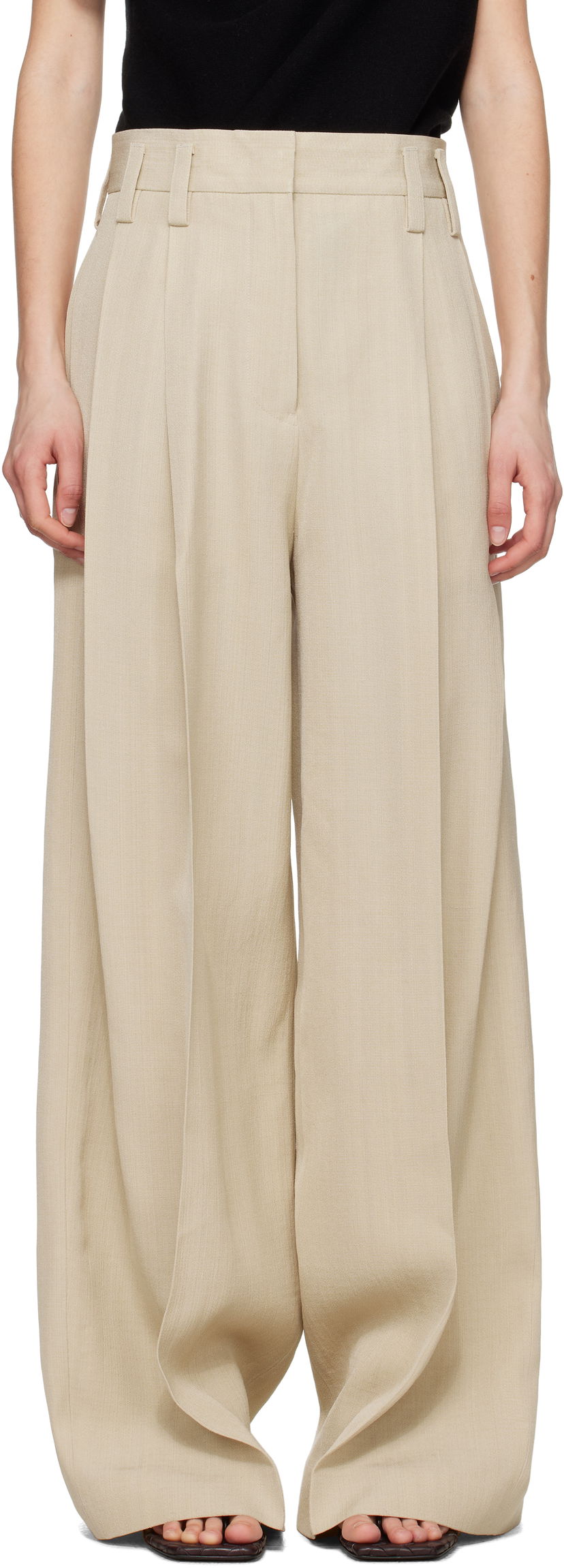Hlače Jil Sander Jil Sander Voluminous Pleated Trousers Bež | J03KA0292_J65005