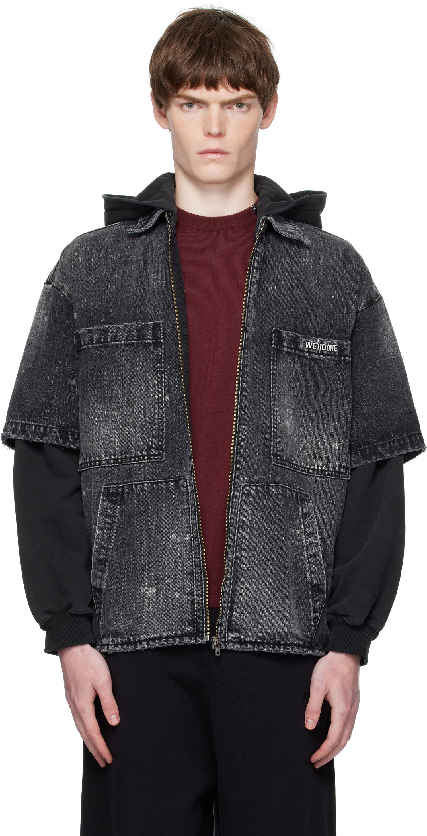 Jakna We11done We11done Faded Layered Hoodie Denim Jacket Crna | WD-DJ2-25-315-M-BK, 0