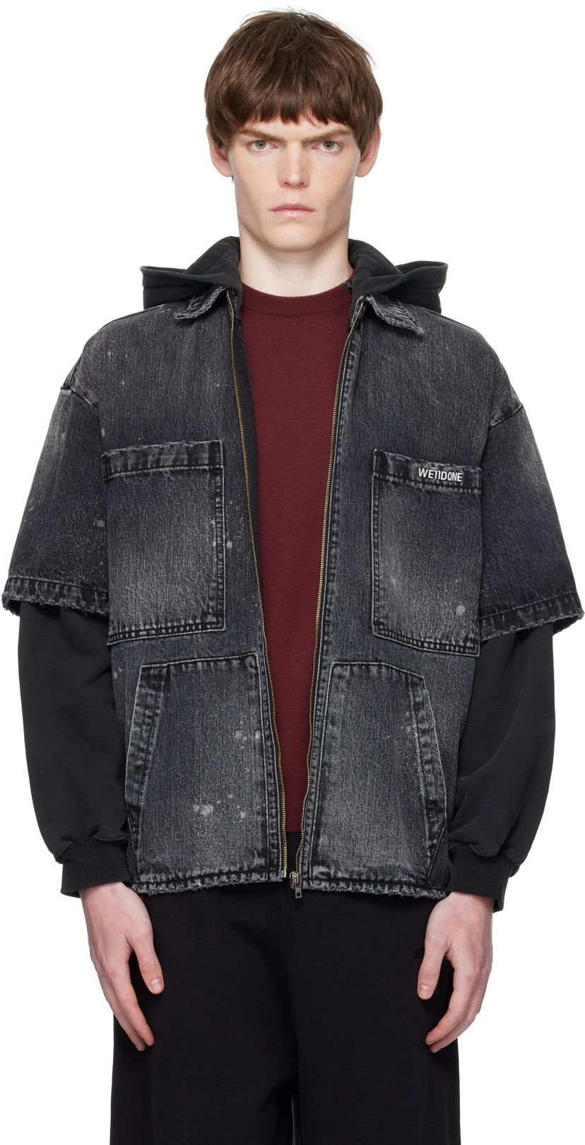 Jakna We11done We11done Faded Layered Hoodie Denim Jacket Crna | WD-DJ2-25-315-M-BK