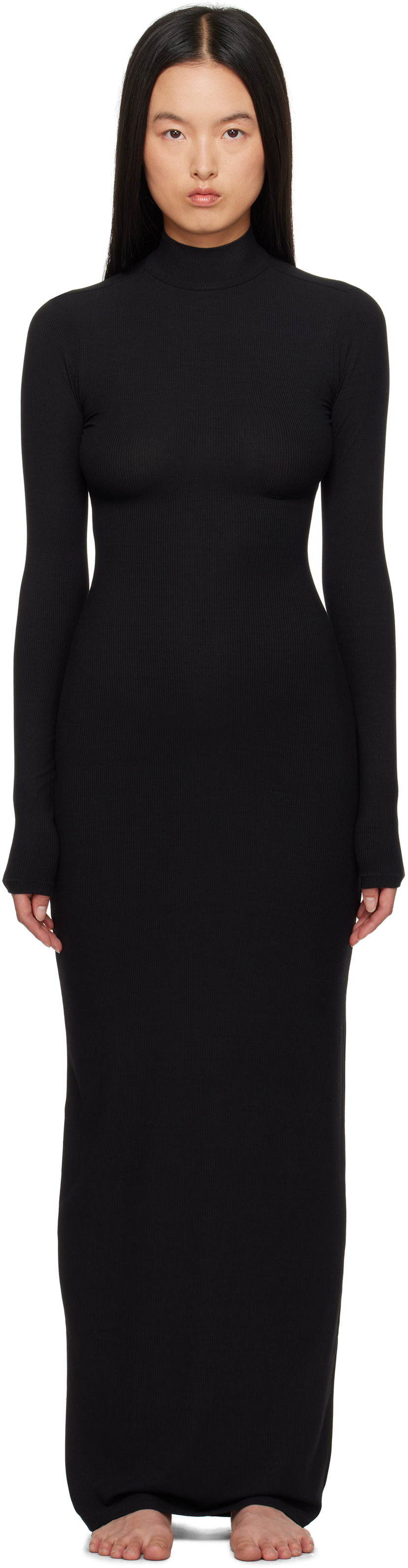 Haljina SKIMS Soft Lounge Turtleneck Maxi Dress Crna | DS-DRS-6331W