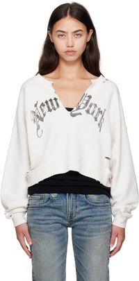 R13 Cropped Front Slit 'New York' Sweatshirt
