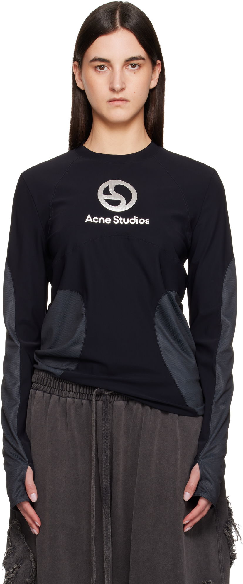 Majica kratkih rukava Acne Studios Acne Studios Long Sleeve Logo T-shirt Crna | BL0409-