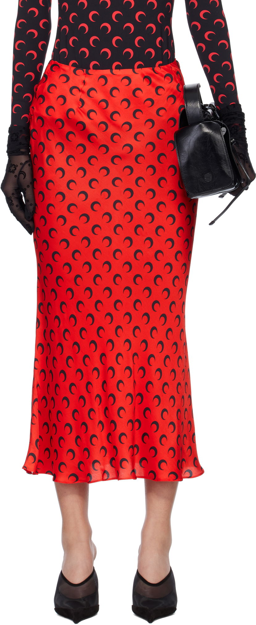 Suknja Marine Serre Marine Serre Moon Print Satin Midi Skirt Crvena | WSK070A CWOV0060