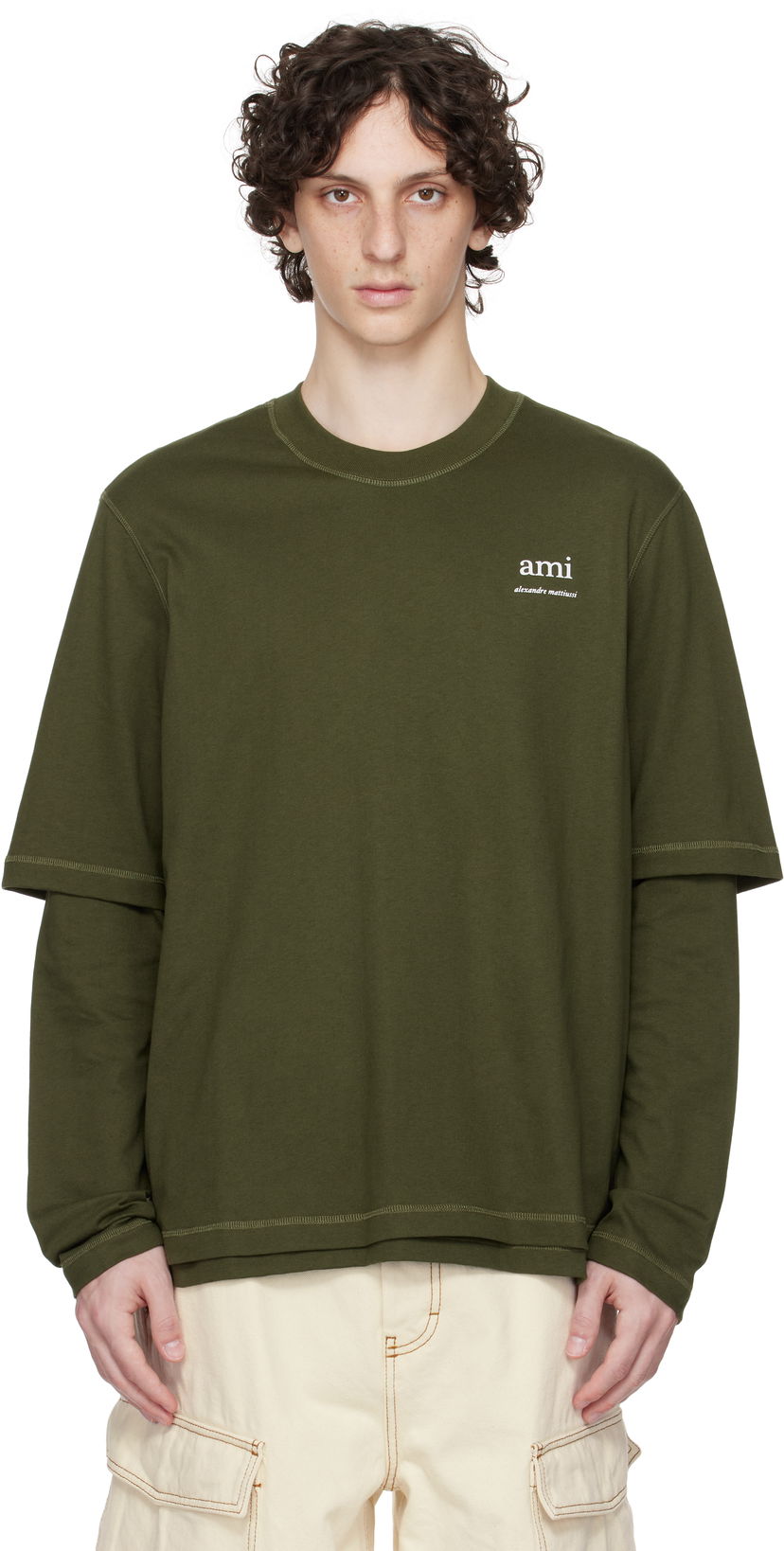 Majica kratkih rukava AMI AMI Double Layered Long Sleeves T-Shirt Zelena | HTS248.JE0119