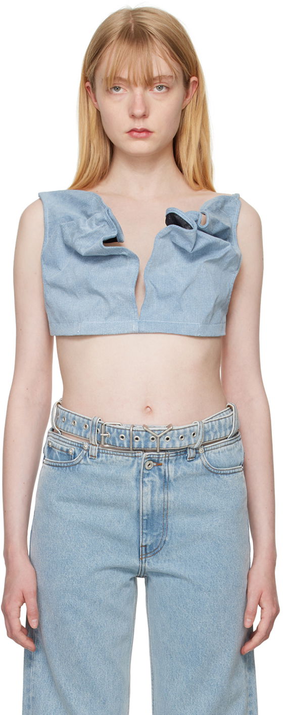 Grudnjak Y/PROJECT Blue Scrunched Denim Bralette Plava | 107TO001