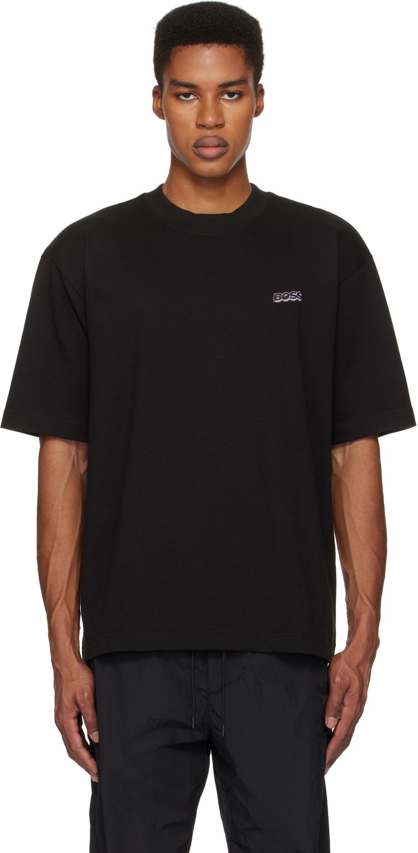 Majica kratkih rukava BOSS Embroidered Logo T-shirt Crna | 50534225