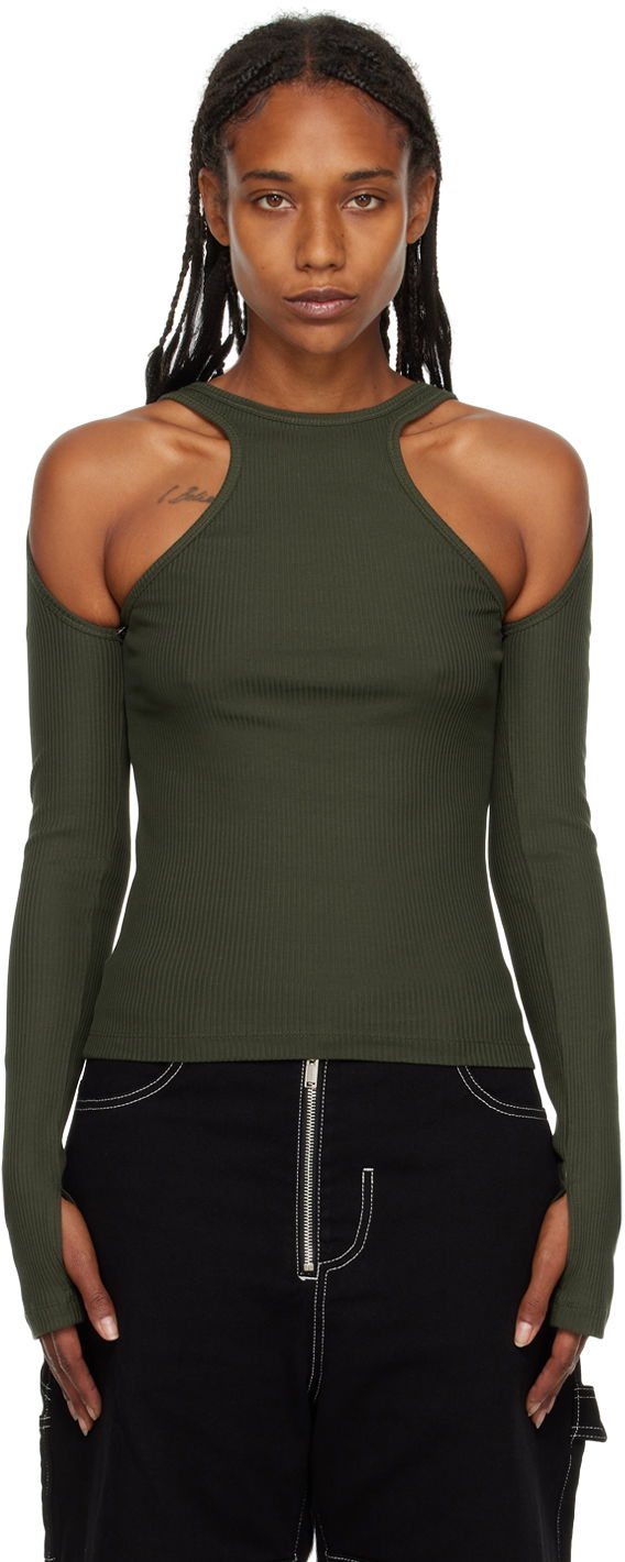 Majica kratkih rukava Dion Lee Loop Cutout Long Sleeve T-Shirt Zelena | C3074F22