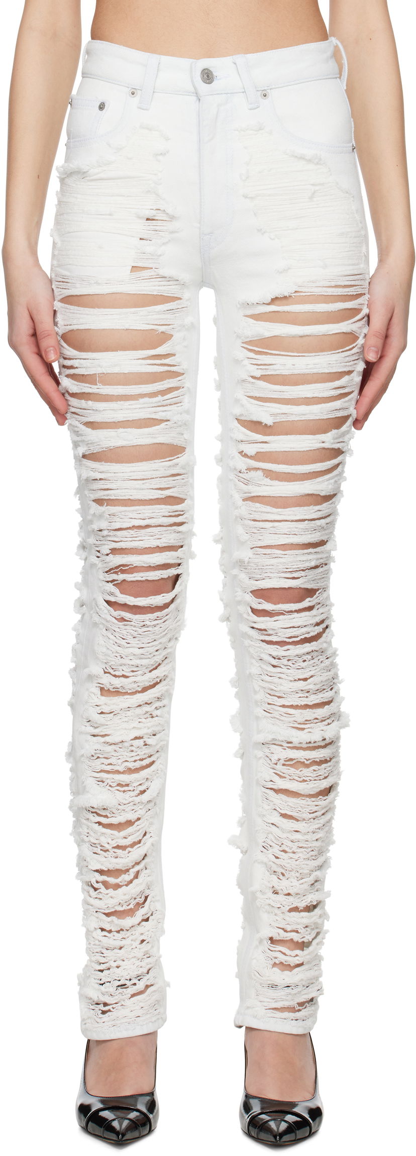 Jeans Maison Margiela MM6 Maison Margiela 5-Pocket Shredded Jeans Bijela | S62LB0185 M30018