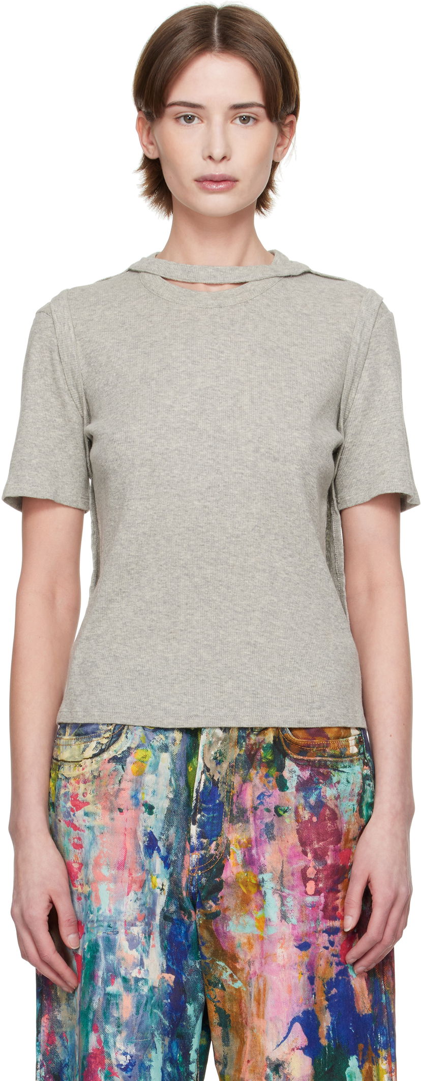 Majica kratkih rukava Eckhaus Latta Eckhaus Latta Flip Ribbed T-Shirt Siva | 1204-EL-PS25-CE -