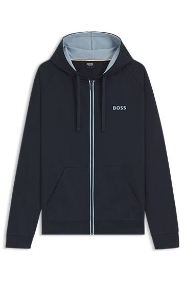 Dukserice BOSS BOSS Cotton-Terry Zip-Up Hoodie with Contrast Details Tamnoplava | 50545573