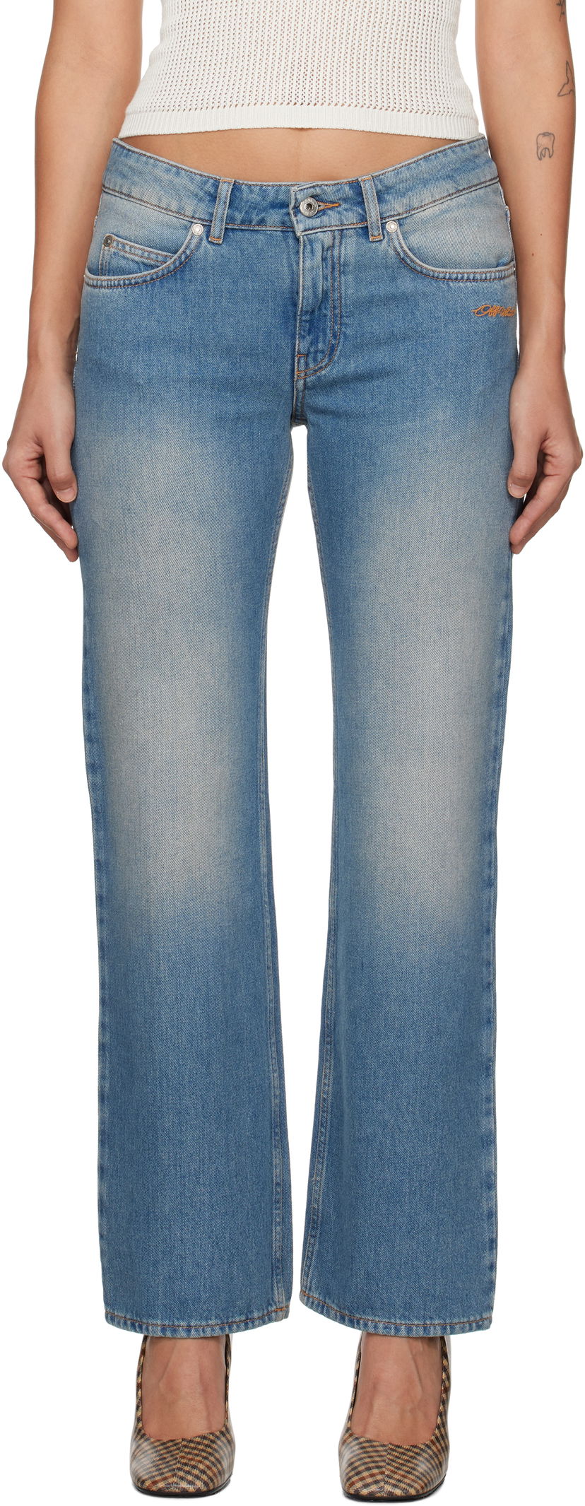 Jeans Off-White 90S Fit Bleach Jeans Plava | OWYA059F24DEN0014000