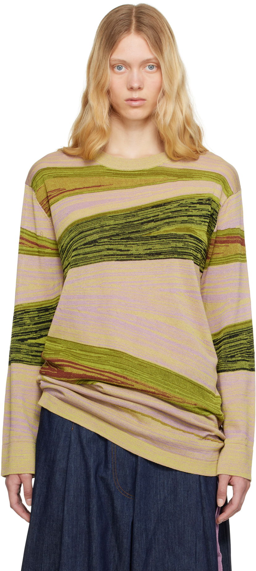 Džemper Dries Van Noten Dries Van Noten Striped Knit Sweater Zelena | 251-011248-1716
