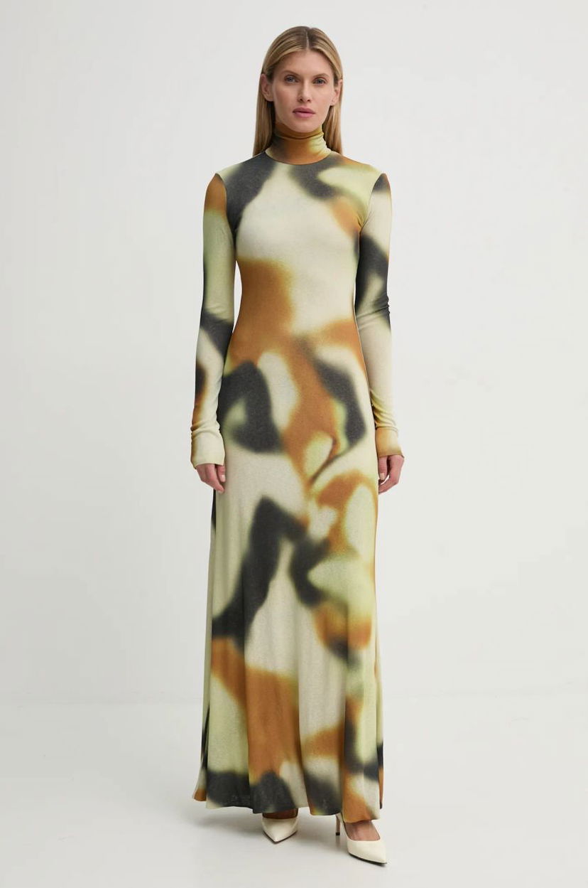 Haljina Nanushka Maxi Abstract Print Turtleneck Dress Bež | NW24FWDR32976