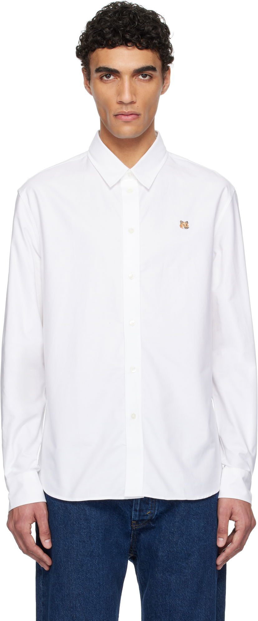 Košulja MAISON KITSUNÉ Maison Kitsuné Casual Shirt with Fox Head Embroidery Bijela | MM00408WC5012