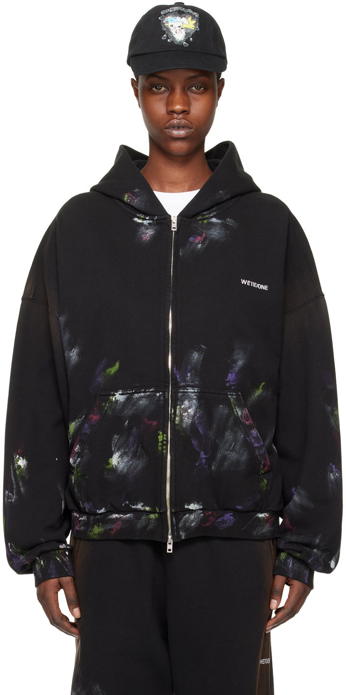 Dukserice We11done Painted Zip-Up Hoodie Crna | WD-TJ0-24-777-U-BK