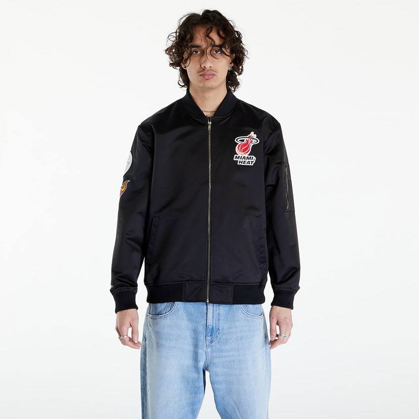 Bomber jakna Mitchell & Ness NBA Lightweight Satin Bomber Vintage Logo Heat Black Crna | SJKT6599-MHEYYPPPBLCK