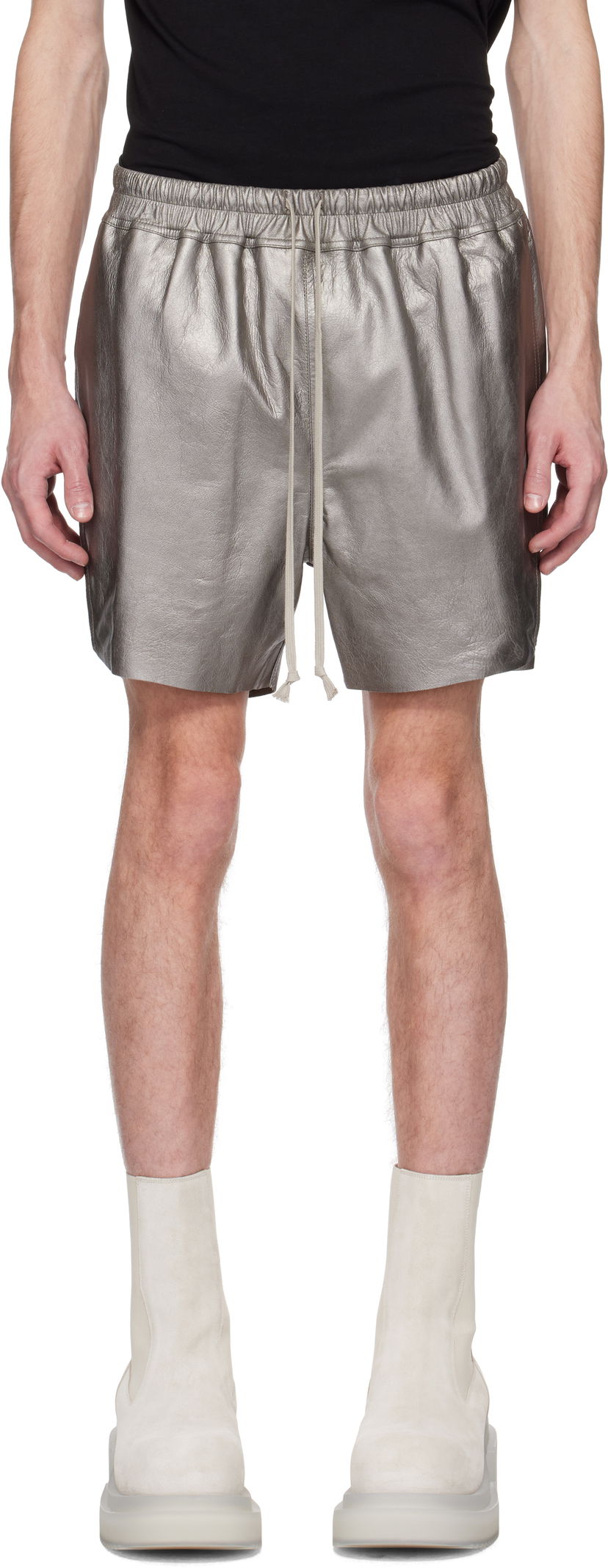 Kratke hlače Rick Owens Rick Owens Hollywood Boxers Leather Shorts Metalik | RR01E5306 LBAM
