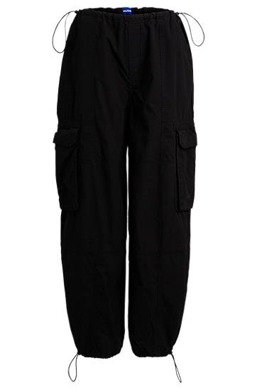 Cargo hlače BOSS Oversized Parachute Cotton Poplin Trousers Crna | 50517314