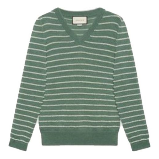 Džemper Gucci Striped Alpaca V-Neck Sweater Zelena | 633610-XKBIL-3861