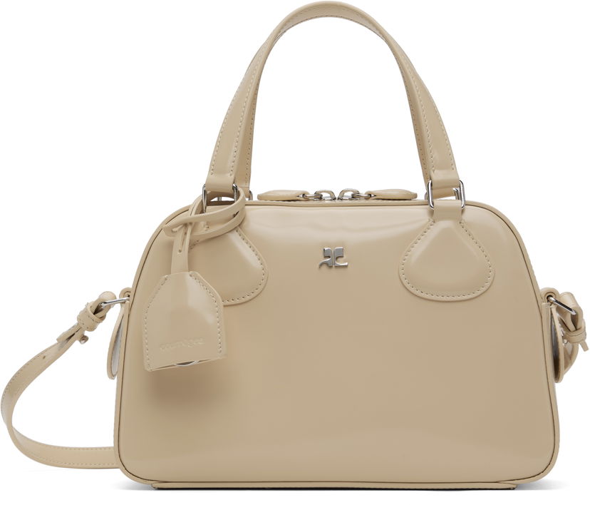 Torba za rame Courrèges Studded Leather Bowling Bag Bež | 324GSA130CV0033