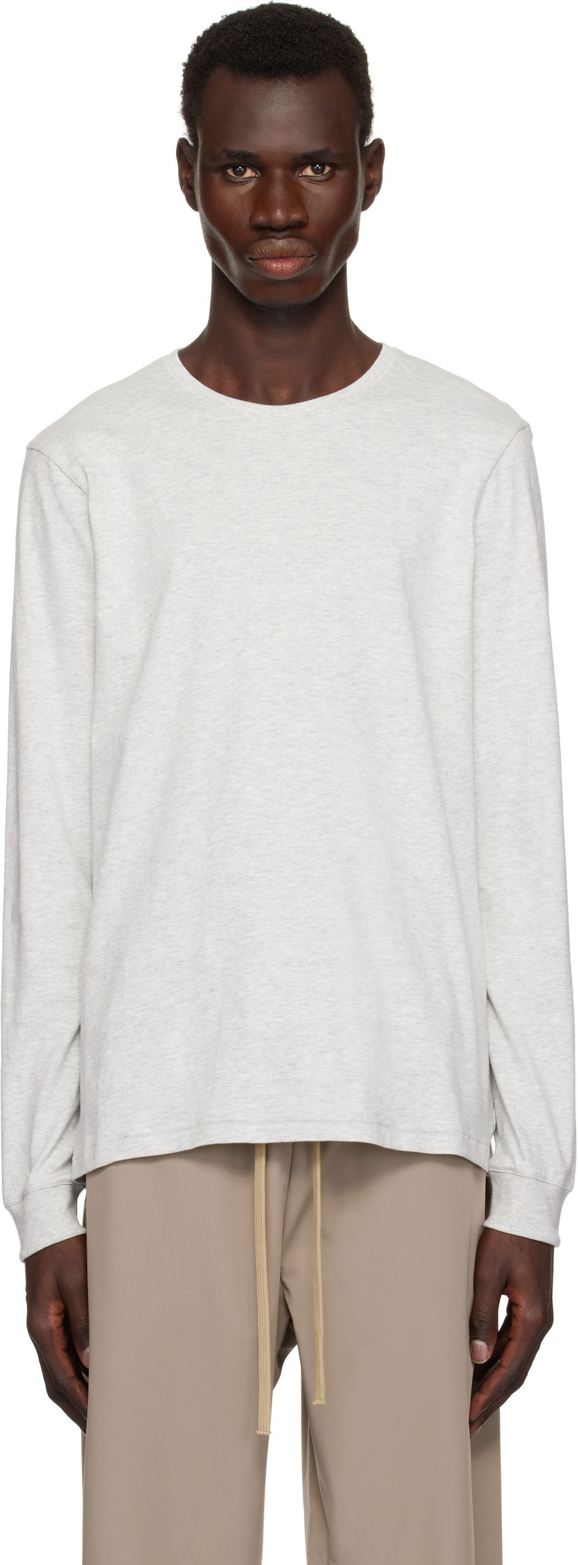 Majica kratkih rukava SKIMS SKIMS Cotton Classic Long Sleeve T-Shirt Siva | LS-LST-6350M-LIGHT HEATHER GREY