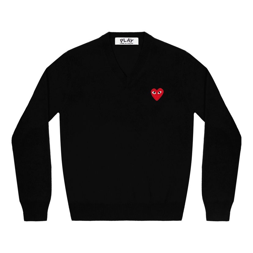 Džemper Comme des Garçons PLAY Heart Emblem V-Neck Pullover Crna | AZ-N002-051-1