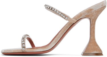 Dodaci Amina Muaddi Amina Muaddi Gilda Crystal-Embellished Velvet Heeled Sandals Bež | GILDA SLIPPER VELVET, 2