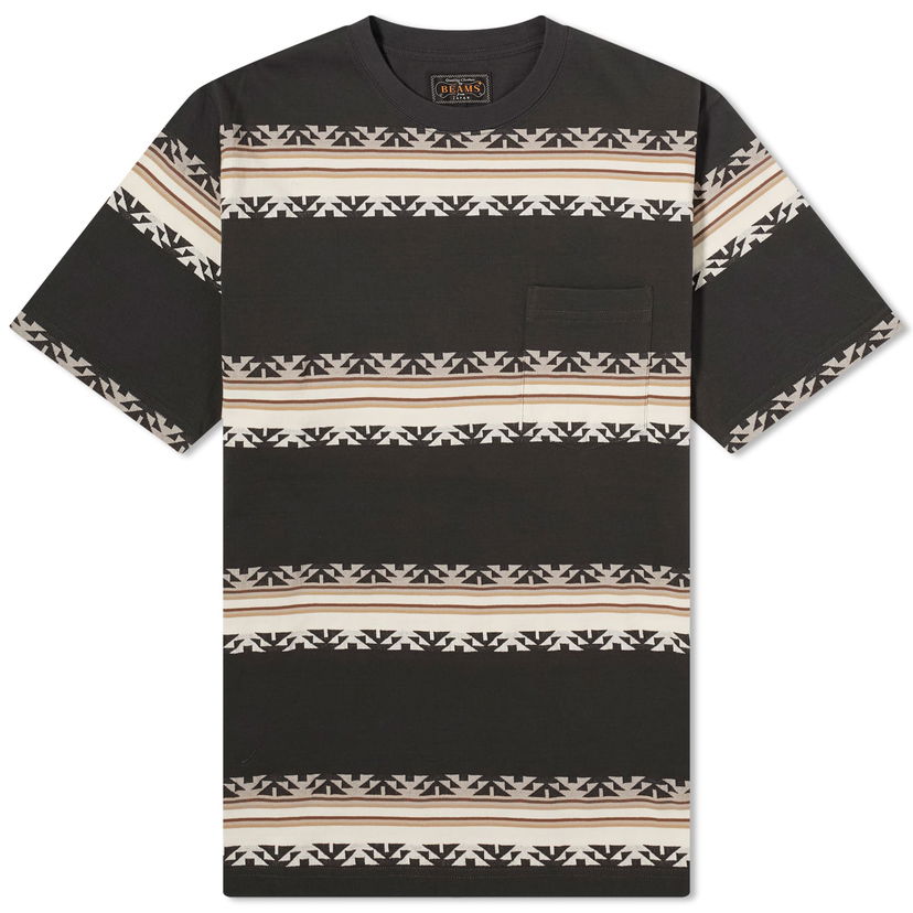 Majica kratkih rukava BEAMS Jacquard Stripe Pocket Tee Crna | 3804-0069-156-17