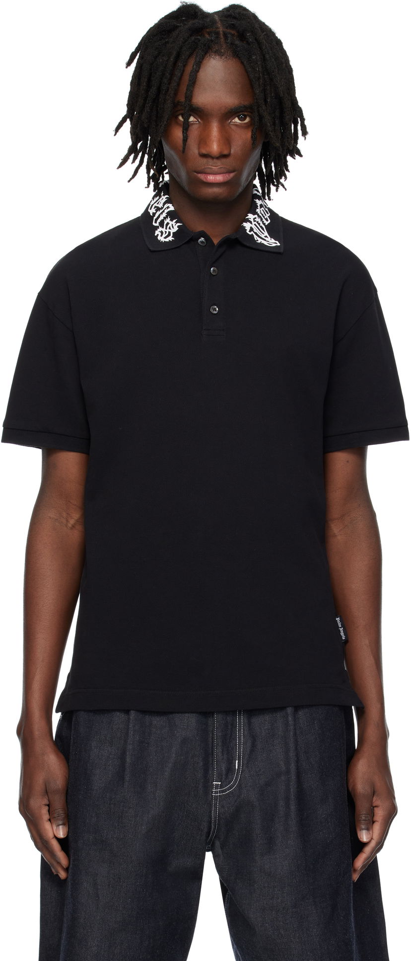 Polo majica Palm Angels Palm Angels Neck Logo Polo Crna | PMGB012S25FAB0021003
