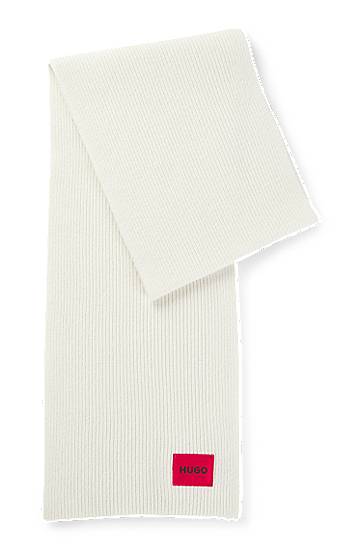 Šal BOSS HUGO Ribbed Wool-Blend Scarf Bijela | 50502605