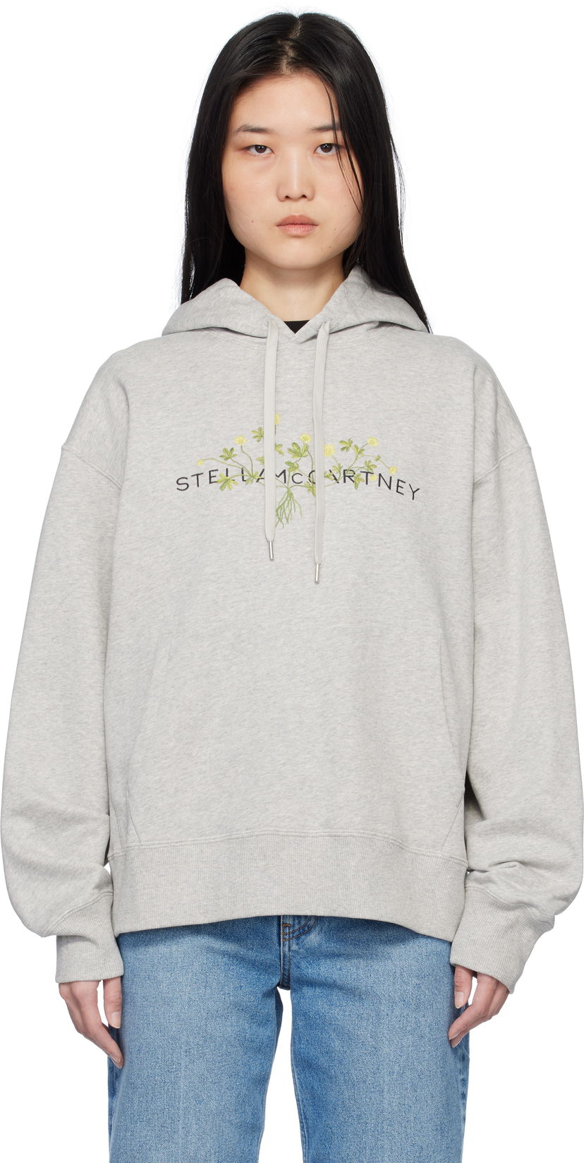 Dukserice Stella McCartney Floral Embroidered Hoodie Siva | 6J03683SPZ65