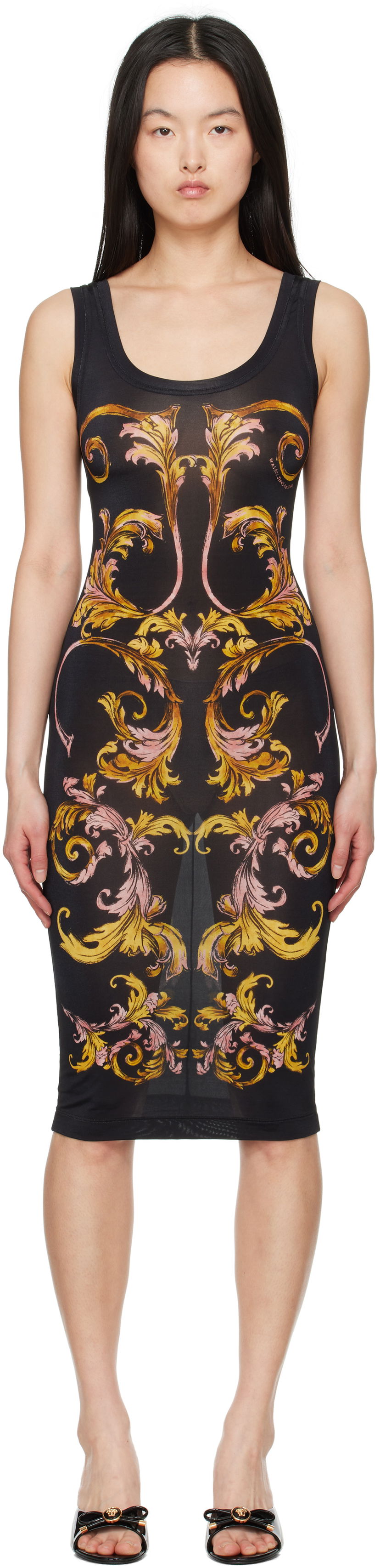 Haljina Versace Versace Jeans Couture Outline Barocco Slip Midi Dress Crna | E78HAO9P6_EJS473