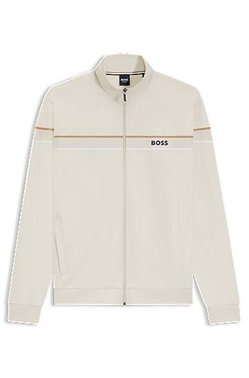 Jakna BOSS Stand-Collar Zip-up Jacket in Cotton Terry with Tape Trims Bež | 50550612, 0