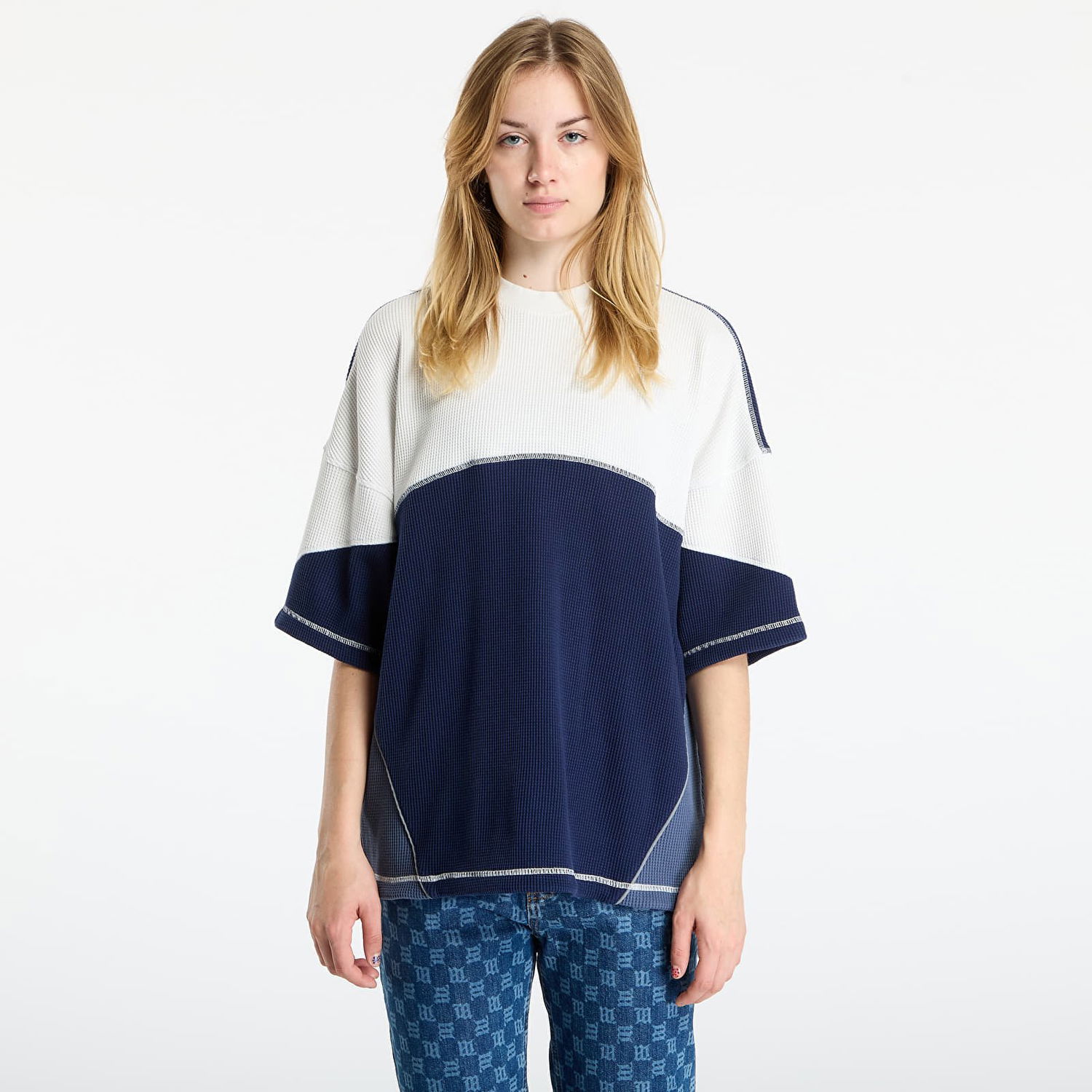 Majica kratkih rukava adidas Originals La Cienega Waffle-Knit Colorblock Short Sleeve Sports T-Shirt Tamnoplava | JX6162, 1