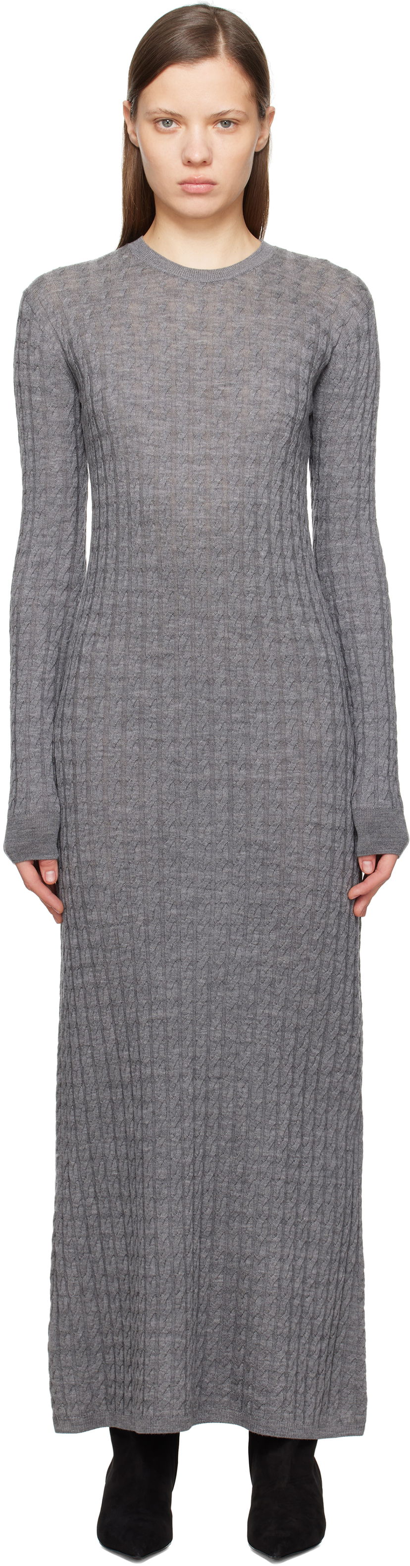 Džemper TOTEME TOTEME Cable Knit Maxi Dress Siva | 251-WRD0142-YA0036