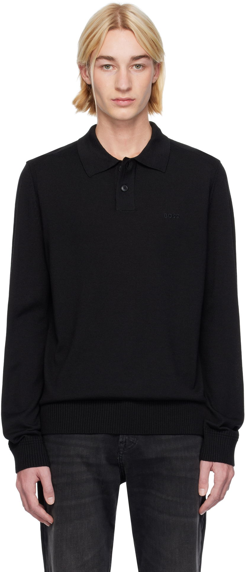 Polo majica BOSS Two-Button Knit Polo Crna | 50519958
