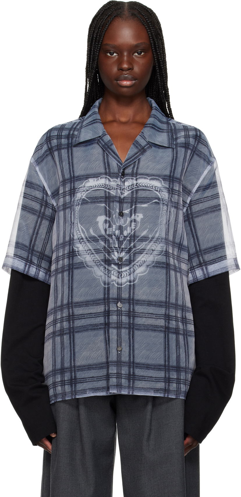 Košulja We11done We11done Heart Layered Check Pattern Shirt Siva | WD-SH1-25-176-U-GY