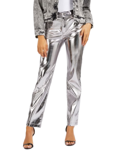 Hlače GUESS Metallic Faux Leather Straight Pant Metalik | W4RB33WFWP0