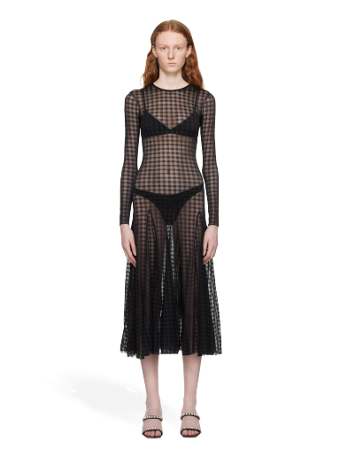 Haljina AMI Gingham Midi Dress Crna | FDR208.PA0006