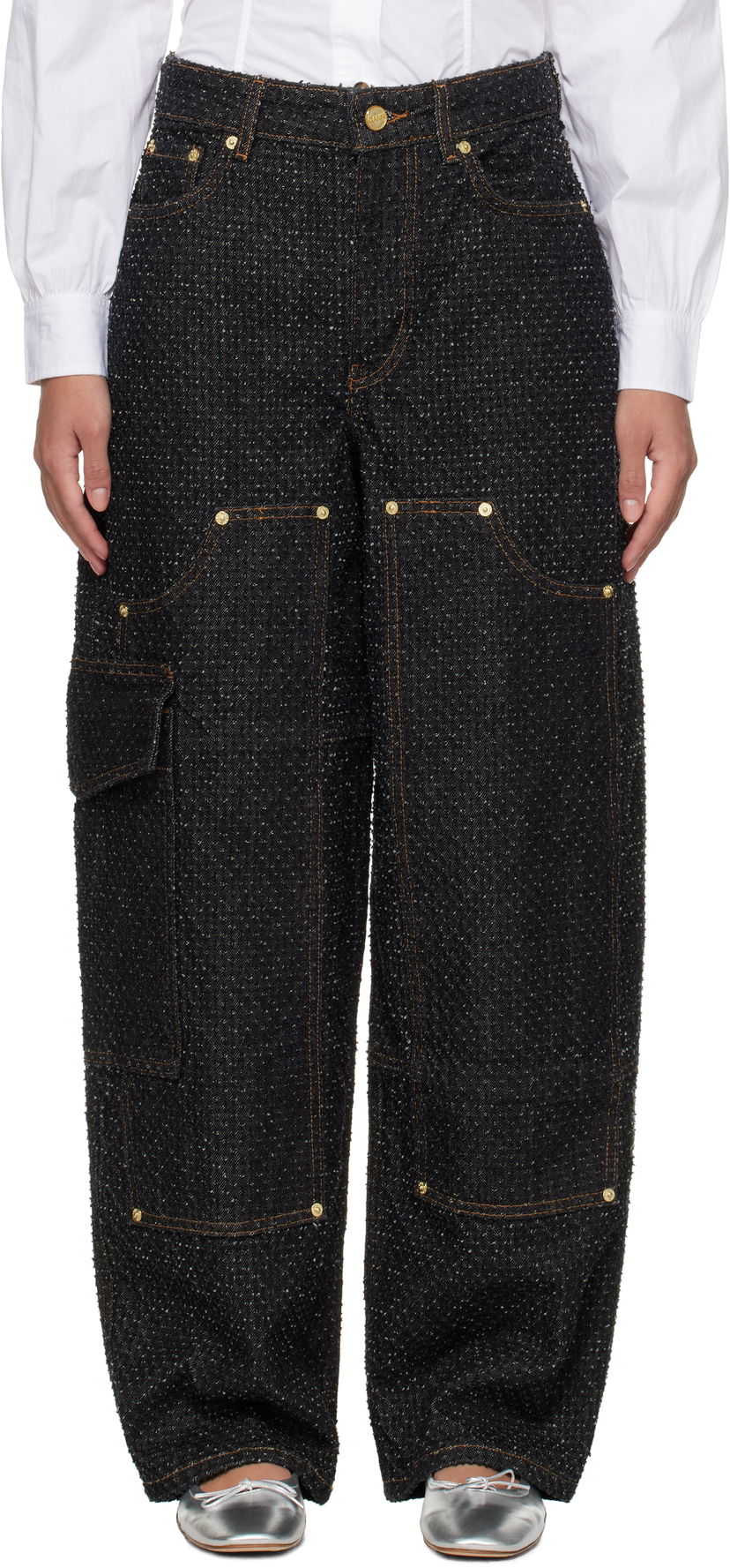 Cargo hlače GANNI GANNI Fluffy Carpenter Jeans Crna | J1617
