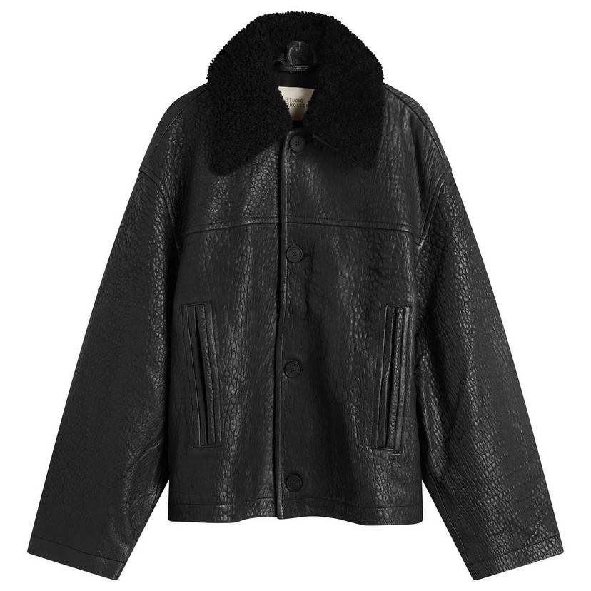 Jakna Studio Nicholson Studio Nicholson Shearling Collar Jacket, Size Large Crna | DELSNM-1405-BLK
