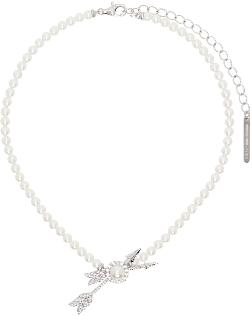 Ogrlica SHUSHU/TONG SHUSHU/TONG YVMIN Edition Double Arrow Pave Pearl Necklace Bijela | 23383SLV00NN