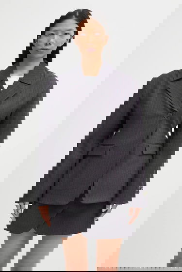 Jakna GANNI Asymmetric Pinstripe Blazer Siva | W0578, 0