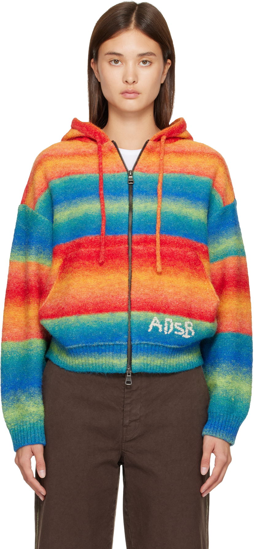 Dukserice Andersson Bell Full-Zip Striped Knit Hoodie with ADSB Embroidery Višebojno | atb1390u