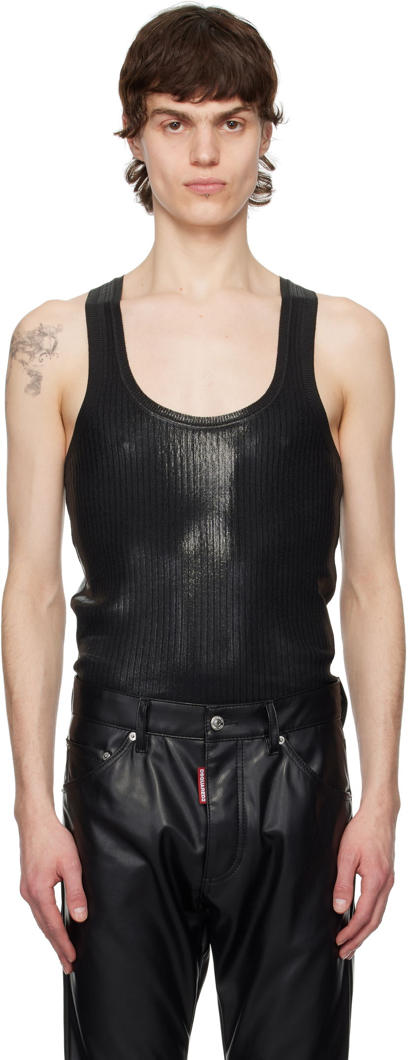 Majica bez rukava DSQUARED2 Dsquared2 Coated Ribbed Knit Tank Top Crna | S71HA1339-D13114-900