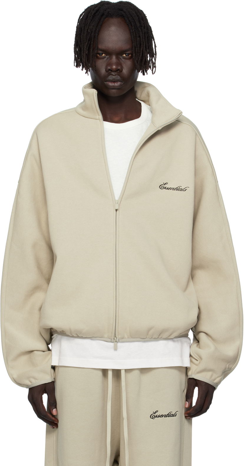 Jakna Fear of God Fear of God ESSENTIALS Modern Fit Fleece Track Jacket Bež | 202SP256896F